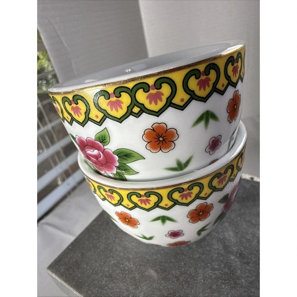 World Market Ceramic Floral Dipping Bowls, Red,Yellow & Green 3